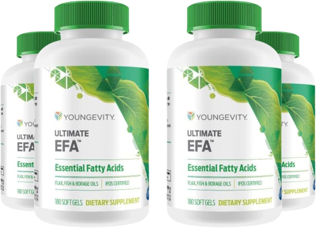 Youngevity Ultimate EFA - Fonte Orgânica de Ácidos Gordura Essential (Omega 3, 6, & 9) Feito de Borage, Flax & Fish Oil (Pacote de 4)