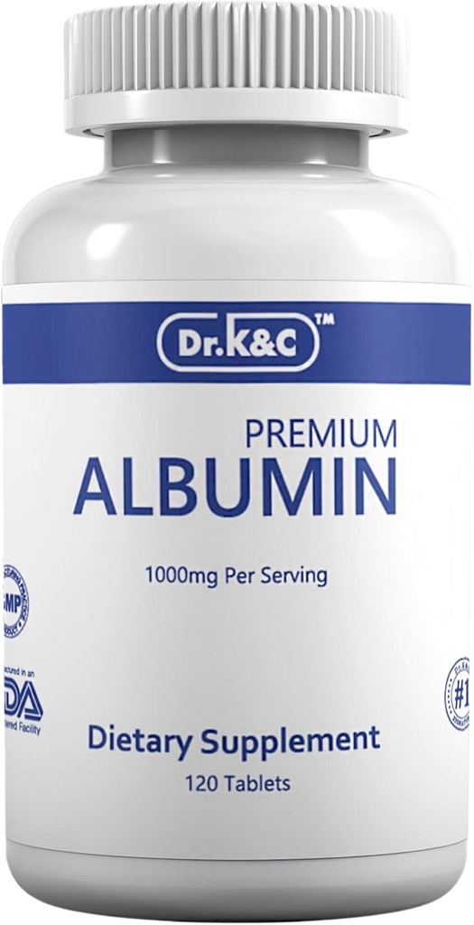 Dr.K&C Premium Albumina Protein Supplement – Força extra 1000 mg 120 comprimidos Fígado do Rim Saudável Promova Bem-Estar Geral Suporte Energia Balança de Vida 1pk