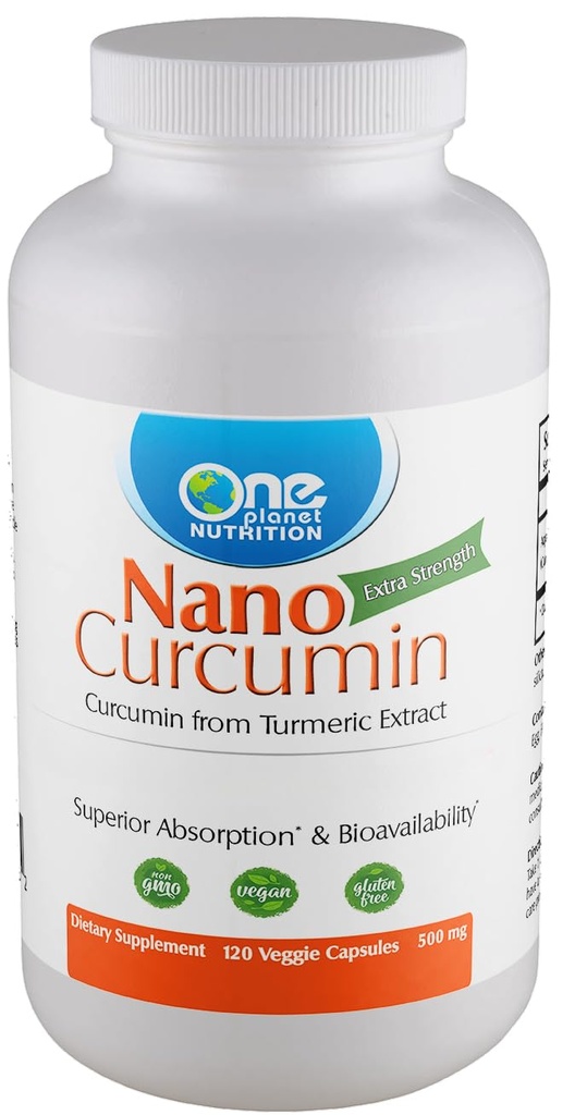 One Planet Nutrition Nano Curcumin 500 mg Cápsulas Veggie (120 Servings), Nano para alta absorção, Suporta Saúde Imune, Não-GMO, Vegan, Sem glúten