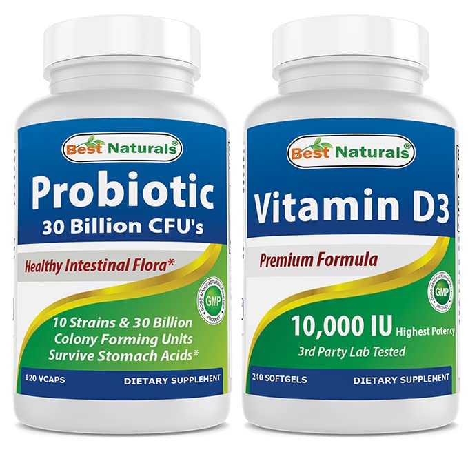 Melhores naturais Probiótico 10 Strains & 30 bilhões UFC e vitamina D3 10000 UI