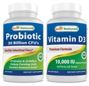 Melhores naturais Probiótico 10 Strains & 30 bilhões UFC e vitamina D3 10000 UI