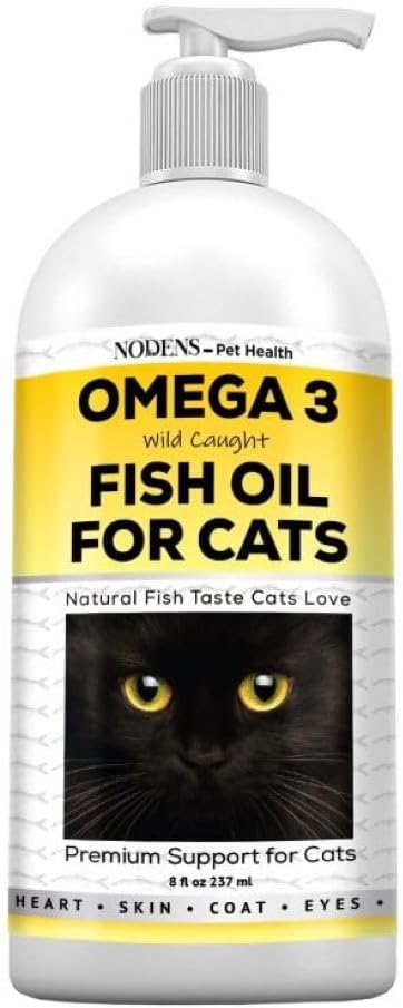 Nodens Natural Fish Oil for Cats Skin & Coat - 100% Puro Omega 3 Fish Oil for Dandruff & Hairballs - Cat Vitaminas e Suplementos Óleo de peixe líquido para inflamação conjunta, suporte imunológico e digestão