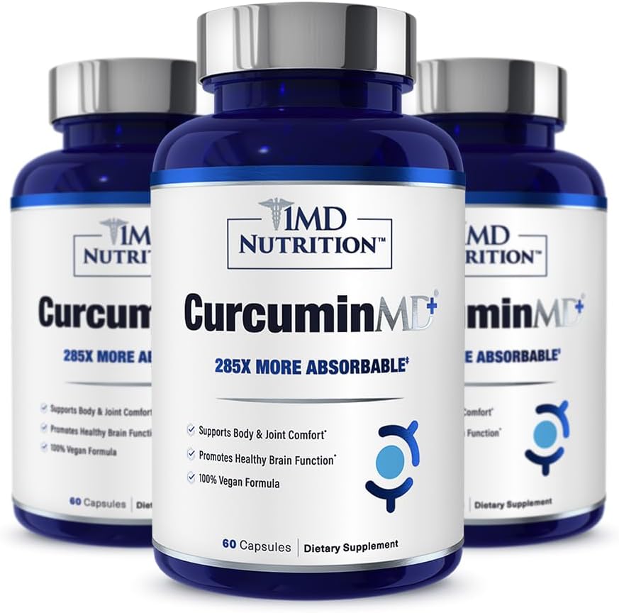 1MD Nutrition CurcuminMD Plus - Curcumina Cúrmica com Boswellia Serrata - 285x Mais Absorvível - Rigidez articular, Recuperação muscular, e Suporte de Humor