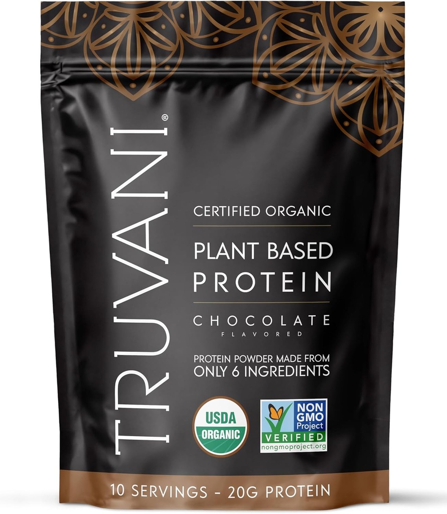 Truvani Vegan proteína de ervilha em pó, chocolate, 20g de proteína baseada vegetal orgânica, 10 Servings, Keto, Gluten & Dairy Free, baixo carboidrato, sem açúcar adicionado