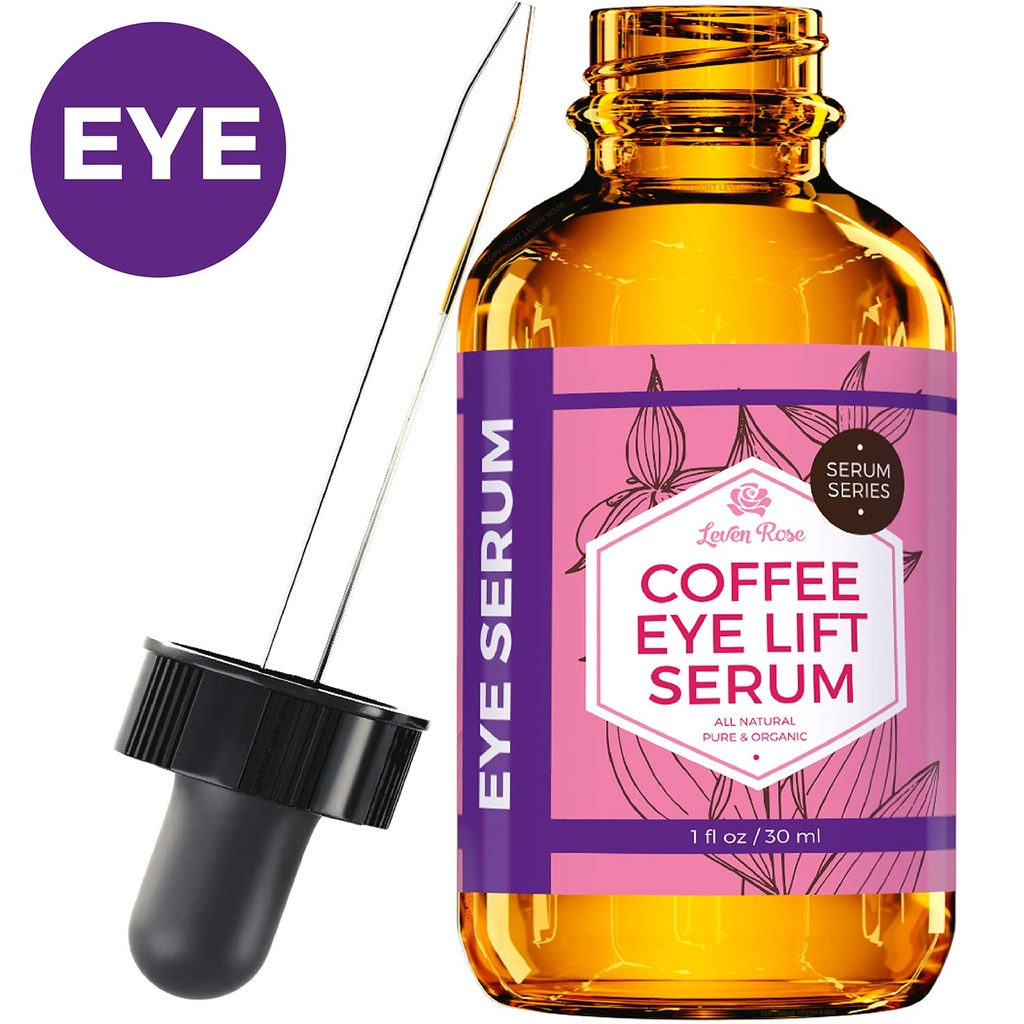 Soro de cafeína de café de leven Rose para olhos 1 oz - Anti-envelhecimento orgânico sob soro de olho para sacos Puffy Sob olhos