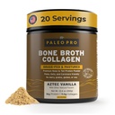 Pó de proteína de colágeno de caldo de osso PaleoPro - Pó de colágeno de raiz alcaçuz para pele e ossos - Sem glúten, Sem açúcar, Soja, Grãos, Carbos líquidos - Paleo Keto Friendly 20 Servings Aztec Vanilla