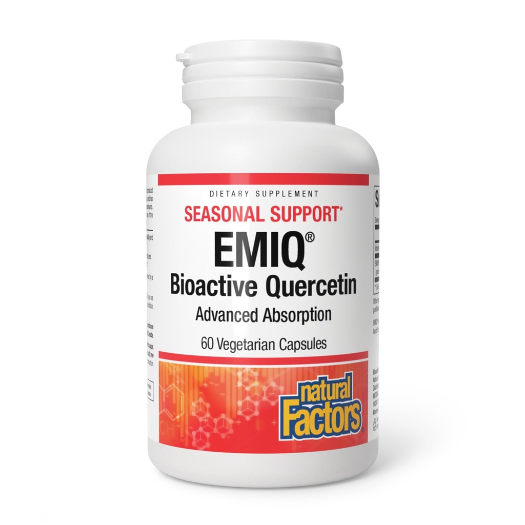 Factores Naturais Bioactive Quercetin EMIQ - Suplemento de suporte de imunidade com vitamina C - Quercetina para Saúde Respiratória & Cardíaca Superior - 60 Cápsulas Vegetarianas (60 Servões)