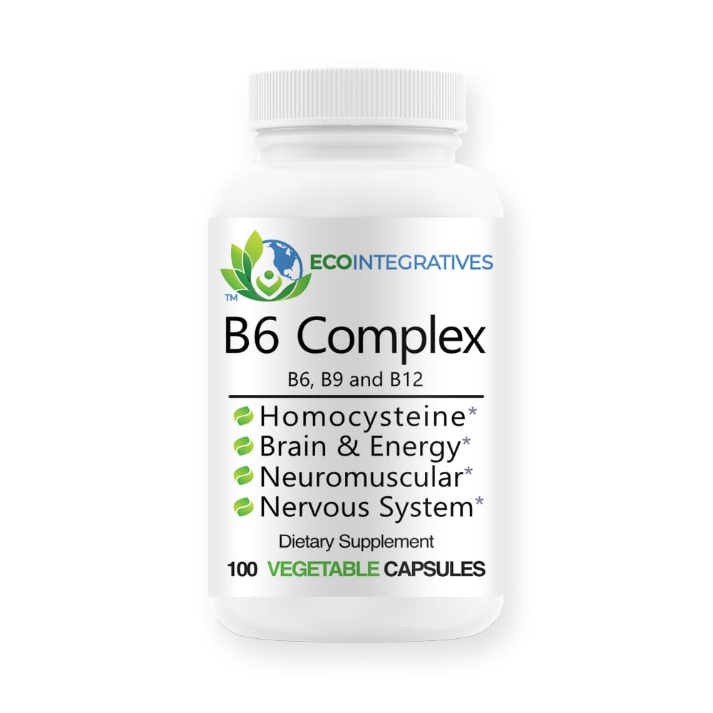 B6 Complexo Vegan Vitamina B6, B9 Folato, B12 Metilcobalamina Suporta Cardiovascular, Neuromuscular, Sistema Nervoso, Homocisteína, Energia, Células sanguíneas e Saúde Óssea 100 Caps