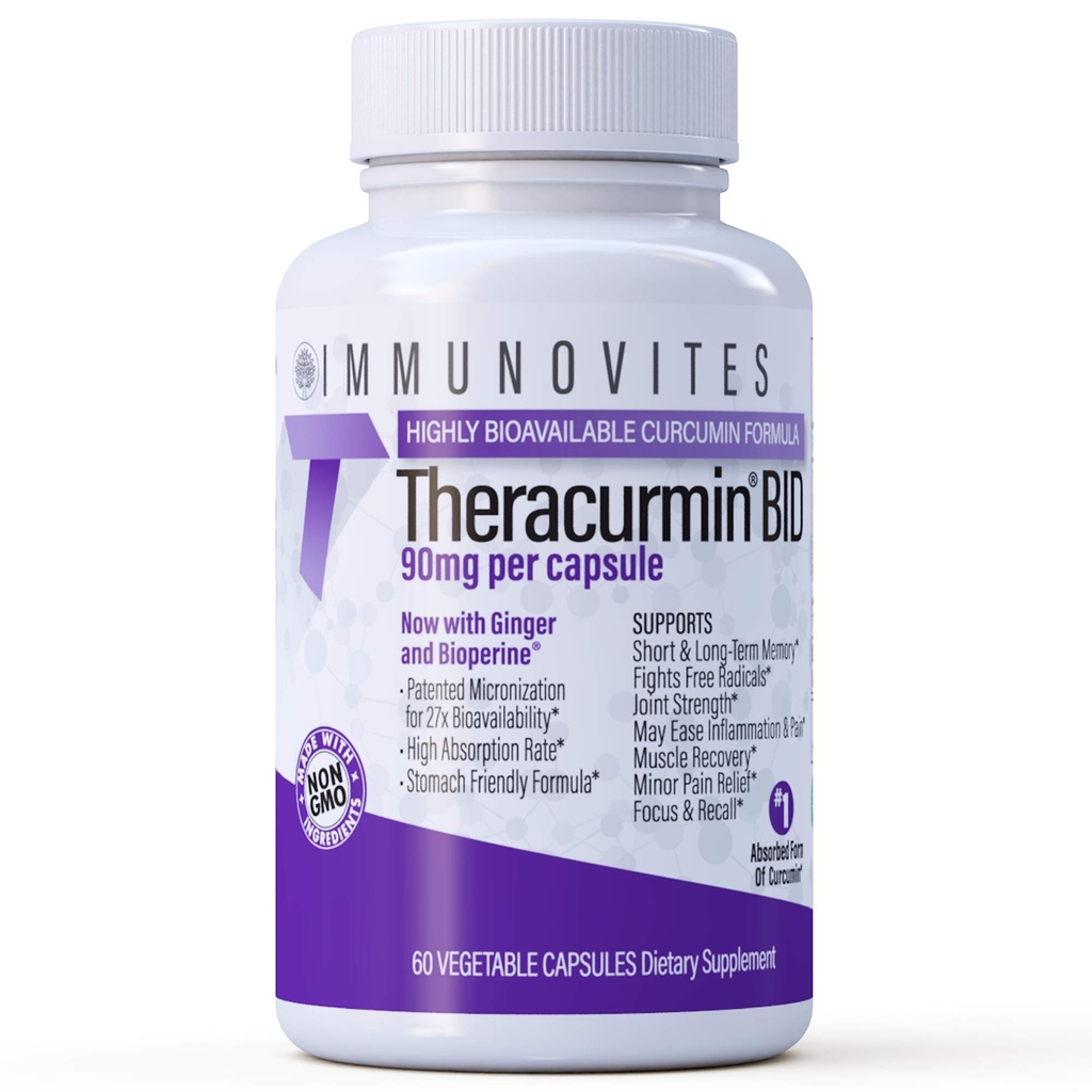 IMUMNOVITES Teracurmina BID 300mg (Nano Curcumina 90mg por cápsula) [[600mg por serviço]] - Agora w/Ginger & Bioperine (garrafa 60ct)