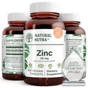 Natural Nutra Zinc Gluconate 50mg Suplemento para apoio imunológico, Promove a saúde da pele, Proporciona facilidade de gripe e frio, Aumentar a aprendizagem e memória, Melhorar o sabor e cheiro, Gluten Free 50mg 100 Tablets Vegan