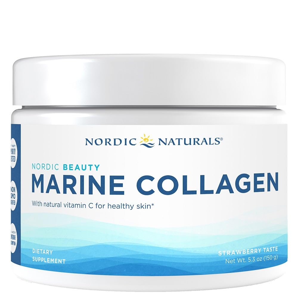 Naturals Nórdico Beleza Nórdica Colágeno Marinho Pó, Morango - 5.29 Onças - Colágeno em Pó Suplemento para Pele Saudável, Juntas e Ossos, Vitamina C para Apoio Antioxidante - 30 Servões