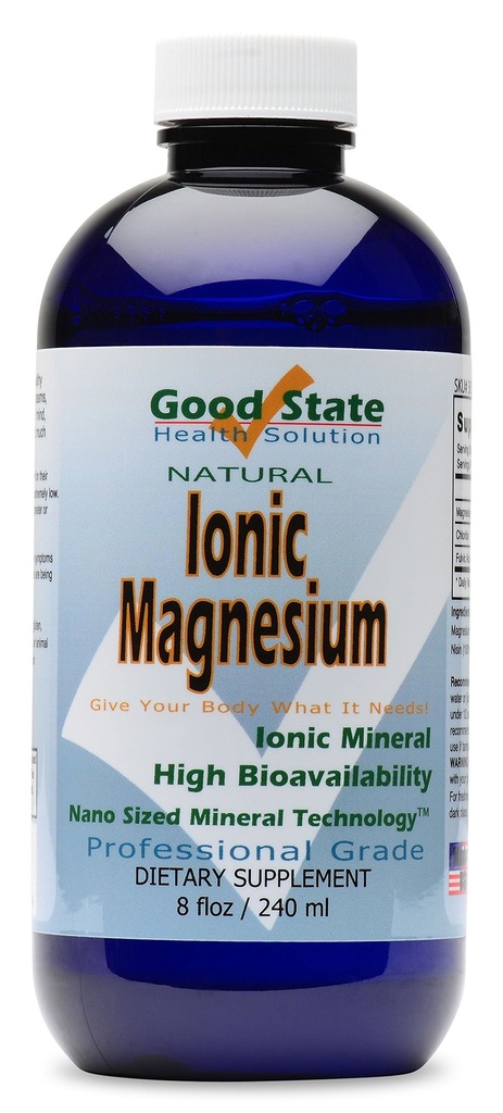 Bom Magnésio Iônico do Estado 8 onças - Natural - Nano Tamanho Tecnologia Mineral - Classe Profissional - Suporta Reações Químicas e Enzimas Saudáveis - 96 Servos (8,1 fl oz)