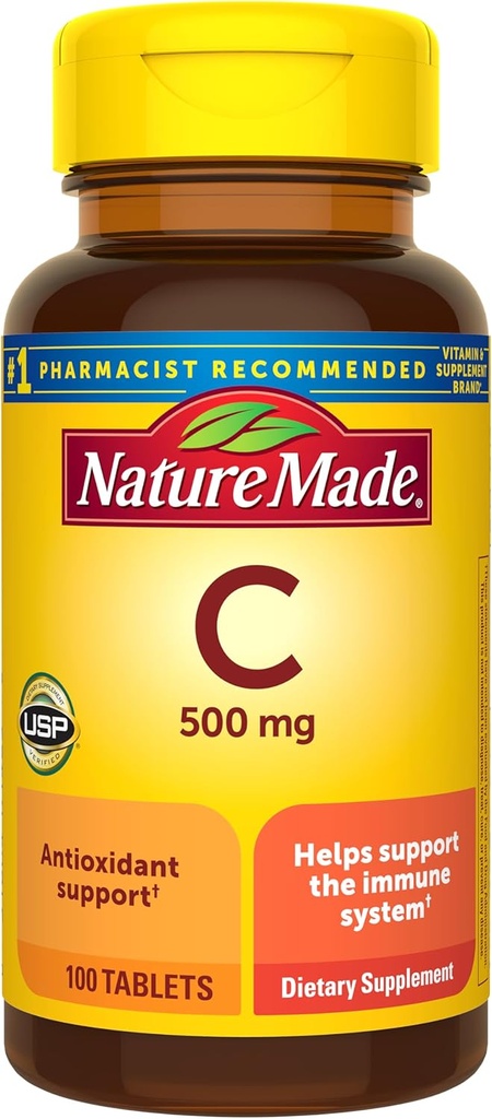 Natural Vitamina C 500 mg Caplets, 100 contagem, para suporte imunológico, sem glúten