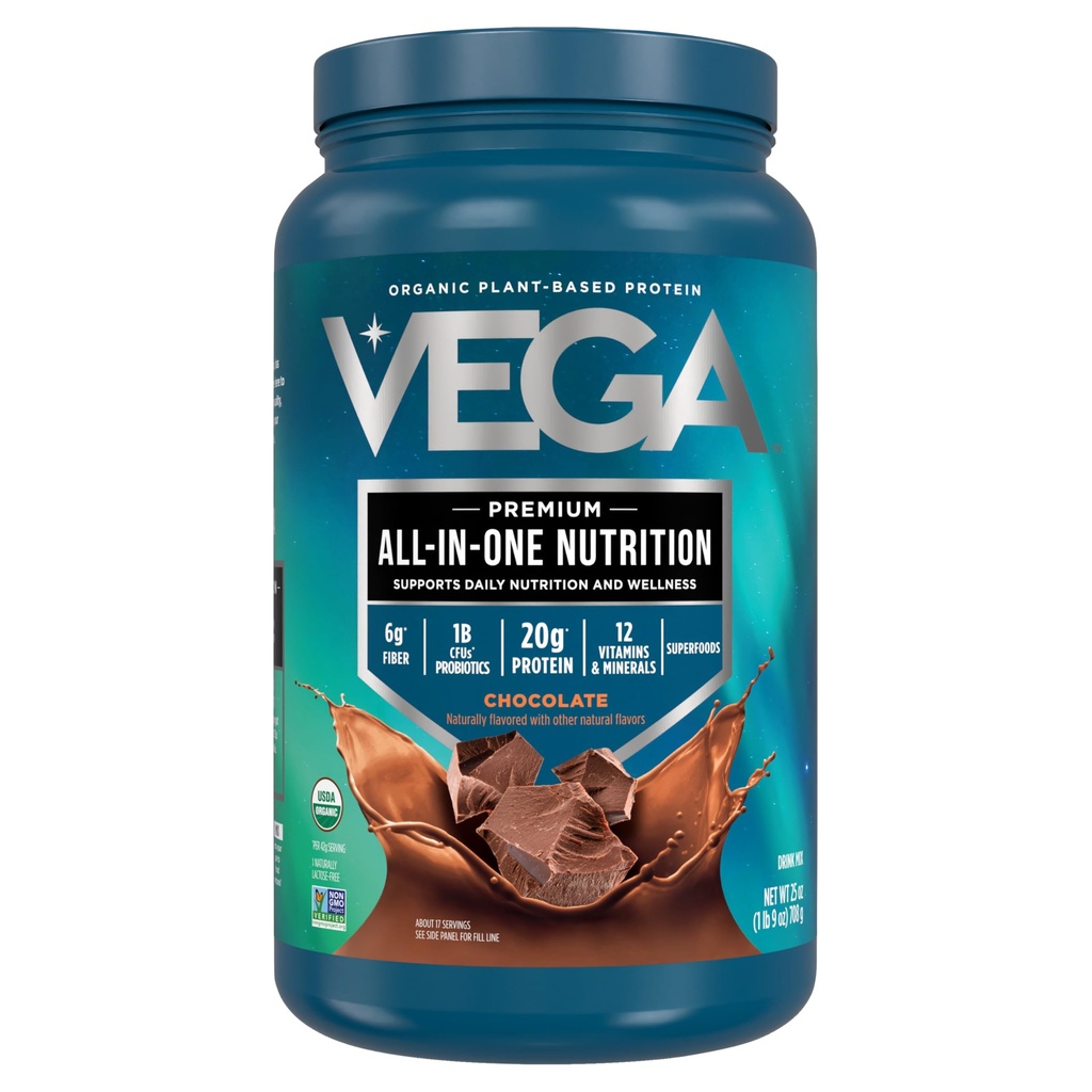 Vega Orgânica Tudo-em-Um Vega Proteína Vegan Pó, Chocolate - Ingredientes Superalimentares, Vitaminas para o Apoio à Imunidade, Keto Friendly, Proteína de Ervilha para Mulheres e Homens, 25 Oz (Packaging May Vary)