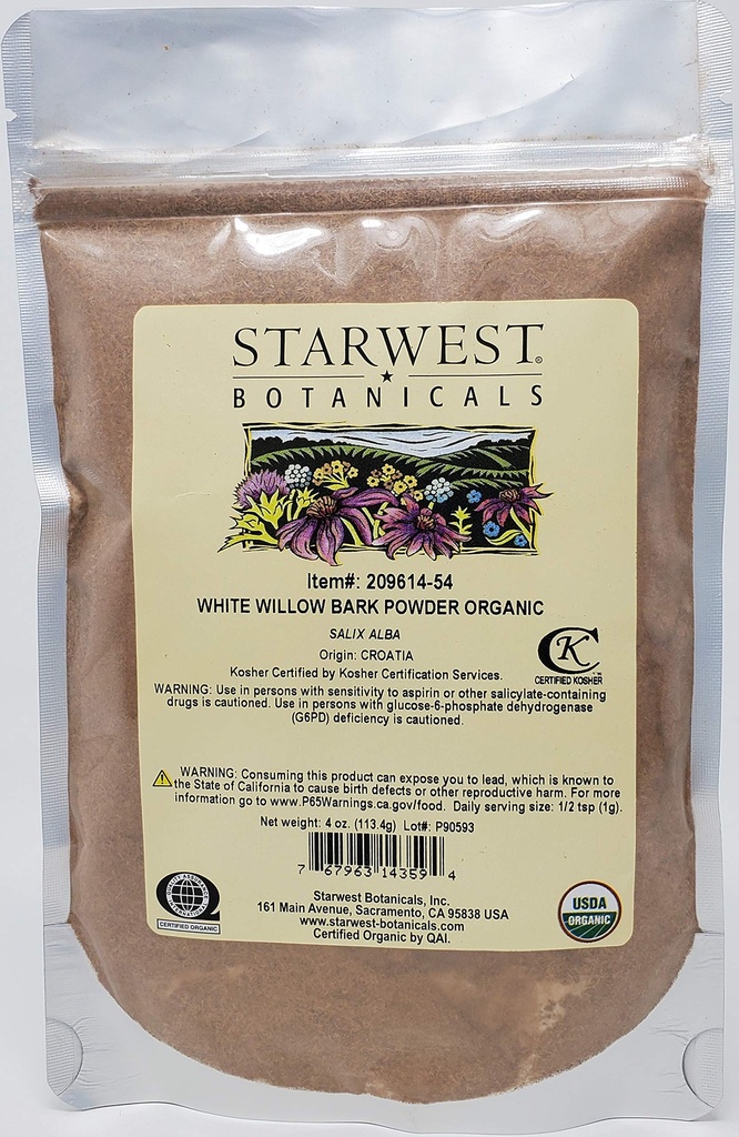 Botânicos Starwest Orgânico White Willow Bark Powder, 4 onças