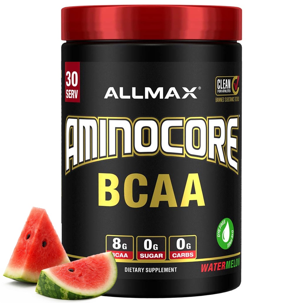 ALLMAX Nutrition AMINOCORE BCAA – 8G BCAAs – 100% Pure Branch Chained Amino Acids – Gluten Free - Melancia - 315 Gram