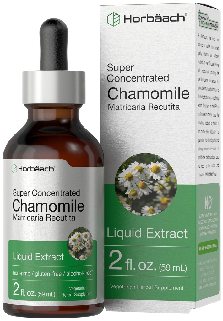 Horbäach Camomila Extrair Líquido 2 fl oz Tintura Livre de Álcoois ou Suplemento de Ervas Super Concentrados