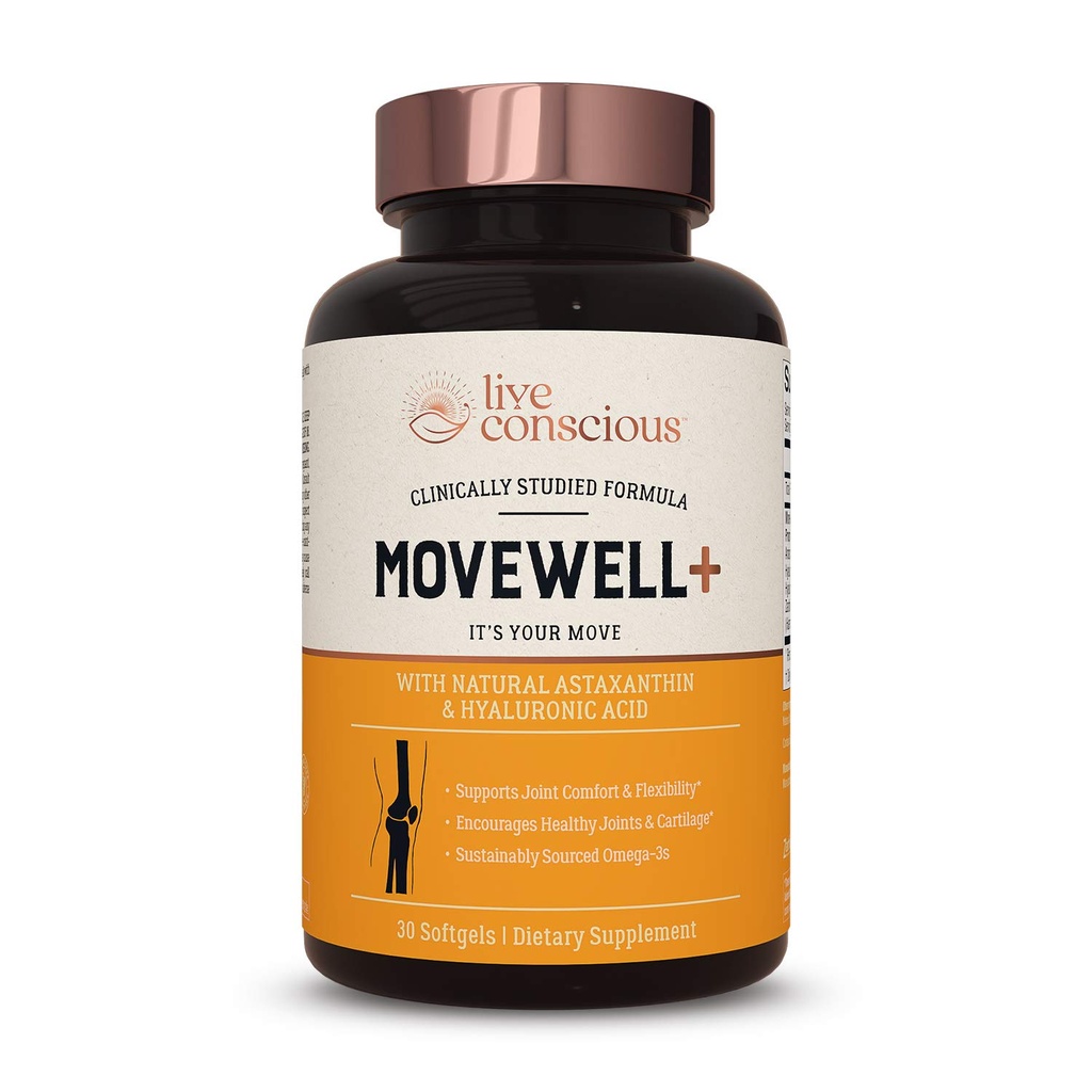 Live Conscious Suplemento de Saúde Conjunta - MoveWell Plus Antárctico Óleo de Krill, Astaxantina Natural e Ácido Hialurônico
