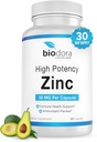 Zinco de alta potência, Sem OGM, Vitaminas para a boa pele, Suplemento de suporte imunológico e antioxidante, Vegan, 50mg por serviço, 60 Cápsulas, Não aromatizado