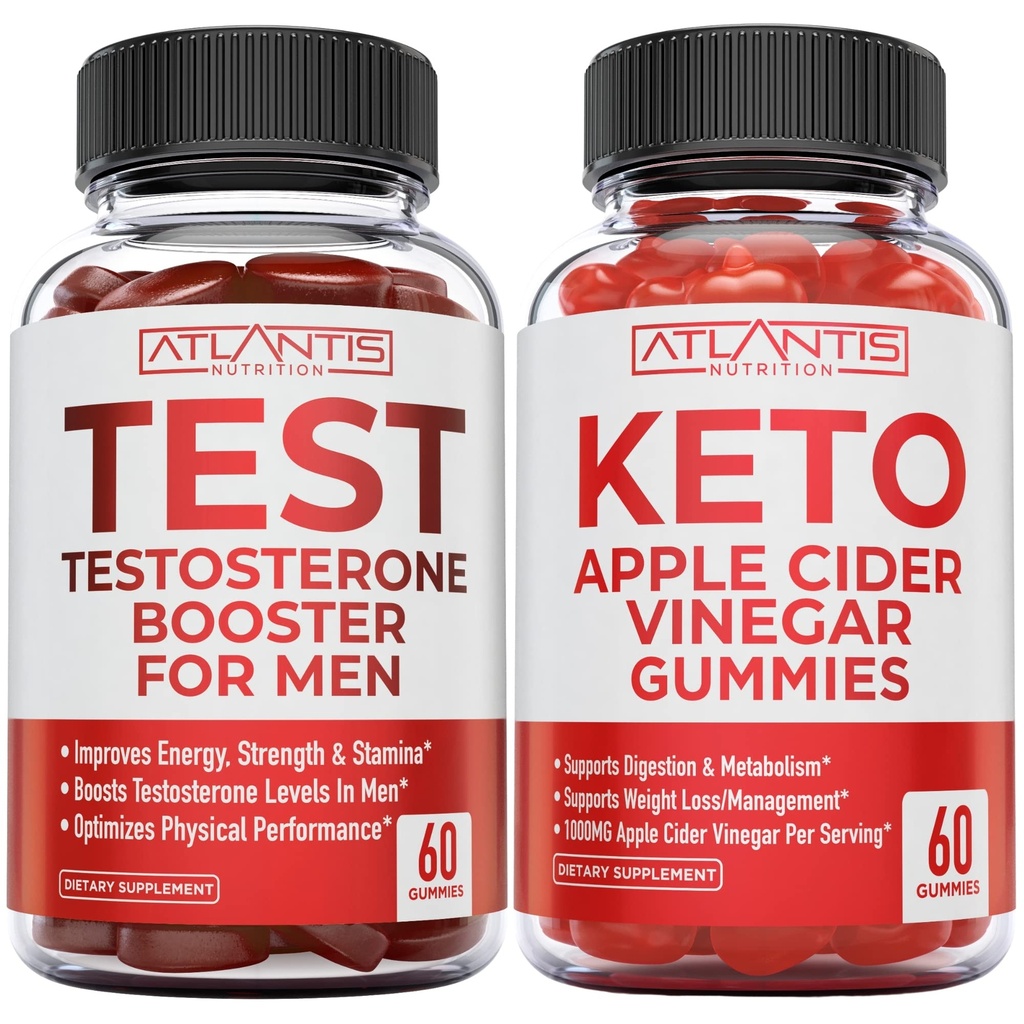 Atlantis Nutrition Testosterona Booster 60 Gummies + Keto Apple Cider Vinagre 60 Gummies