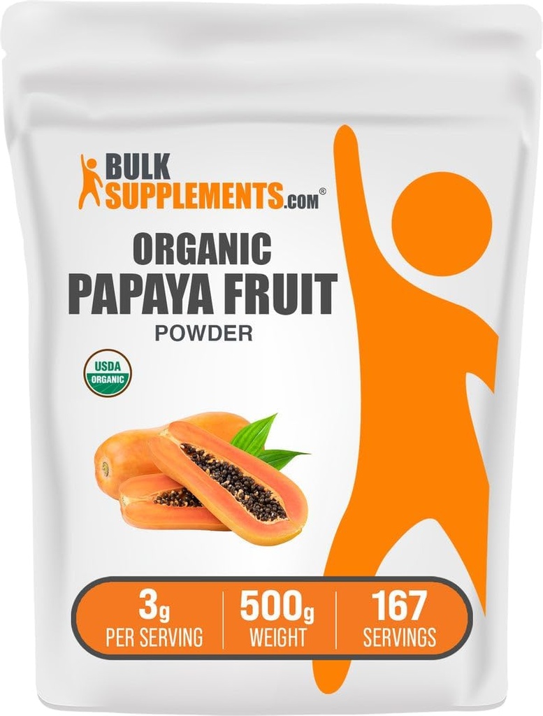 BulkSuplements.com Pó de fruta de mamão orgânico - pó aromatizante, proveniente da Carica Papaya Fruit - sem glúten, 3g por serviço, 500g (1.1 lbs) (Pacote de 1)