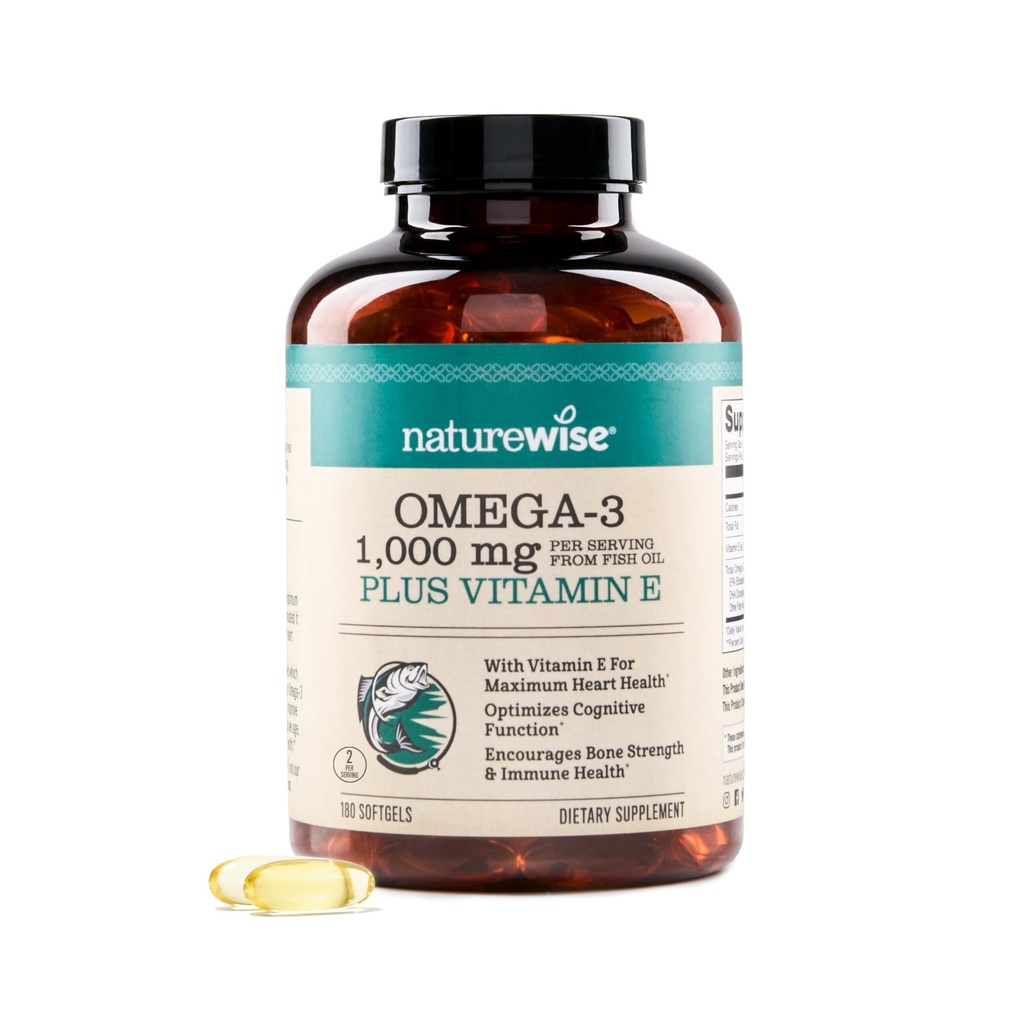 NatureWise Extra-Forte Omega 3 Fish Oil Supplement - 1000mg por serviço - 600 EPA & 400 DHA e Vitamina E - Suporte para saúde do coração e cérebro - sabor limão, GMO-Free - 180 Softgels[3-Month Supply]