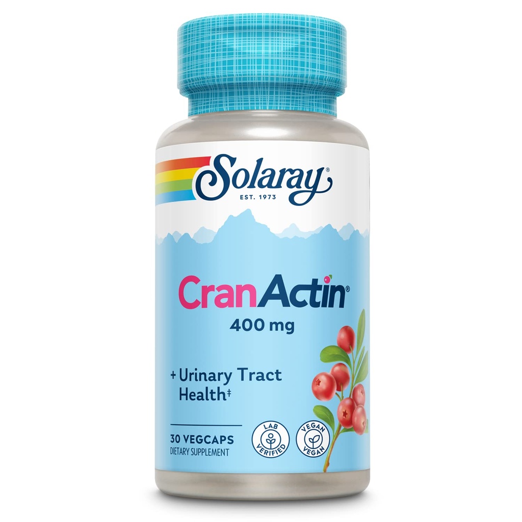 SOLARAY Cranactin Cranberry Extract 400 mg - Suplementos de cranberry para mulheres e homens - Bexiga e trato urinário Apoio à saúde com vitamina C - Vegan, 60 dias de garantia, 30 Servings, 30 VegCaps
