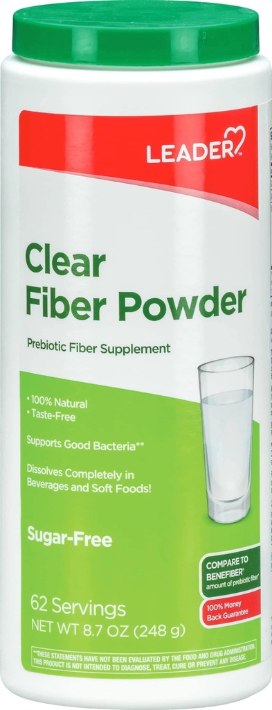 Líder Supplement de fibra prebiótica em pó para saúde digestiva, 100% de fibra diária natural em pó, sem açúcar, sem sabor, sem glúten, não-GMO, sem sabor, 62 Servings (8.7 OZ) (Pacote de 1)
