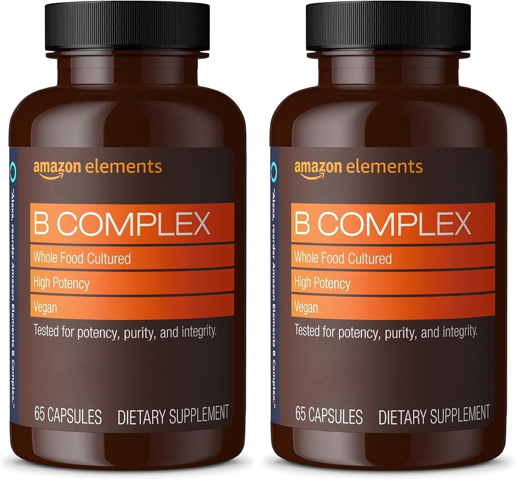 Elementos B Complexo, Alta potência, 83% inteiro alimento cultivado, Suporta metabolismo energético imunológico e normal, Vegan, 65 Cápsulas, 2 Month Supply (Packaging May Vary) (Pacote de 2)