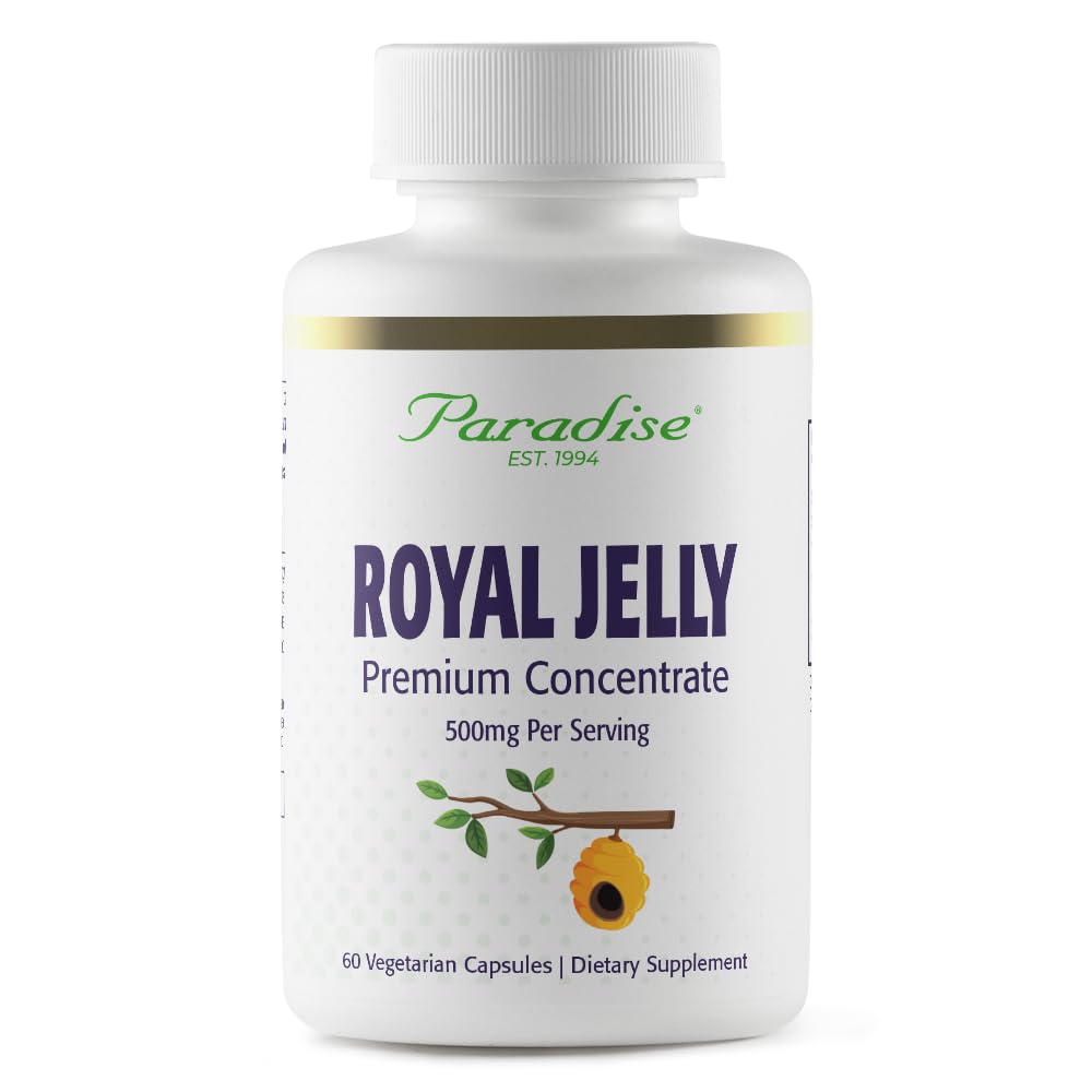 Paradise Herbs Royal Jelly, Imperador de Ouro, Super Potente, Ultra Pure, Vegan, Glúten Livre, Não-GMO, Concentrado congelado, 60 Cápsulas Vegetarianas Conde