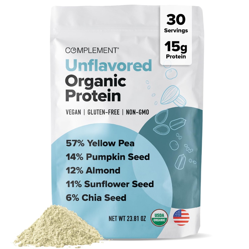 Complemento orgânico não aromatizado Vegan Protein Powder (30 Servings) Baixo carboidrato, Caloria baixa, Livre de açúcar, Soja, Não-GMO, Glúten livre, Ervilha não-amarelada, semente de abóbora- 15g proteína baseada na planta em pó