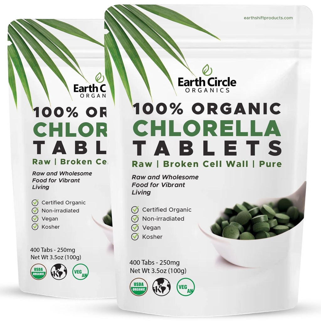 Comprimidos orgânicos de chlorela 400 contagem . Alta potência Superalimentos  . Pílulas clorofílicas de 100% Algas Verdes Puras .. Parede celular quebrada para Absorção Máxima .