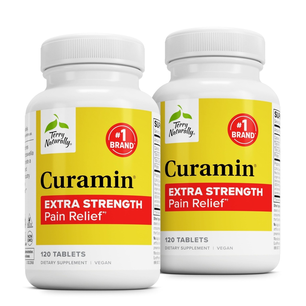 Terry Naturalmente Curamin Força Extra - Curcumin & Boswellia para apoio à circulação saudável - Suplemento açafrão para articulações de ajuda, saúde muscular e produção de endorfina - 120 comprimidos (Pacote de 2)