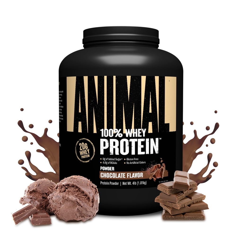 Animal 100% Whey Protein Powder – Whey Blend para pré-treino ou pós-treino, recuperação, ou uma substituição de refeição de proteína de açúcar a qualquer momento baixa com BCAA ramificado cadeia aminoácidos – Chocolate, 4 lb