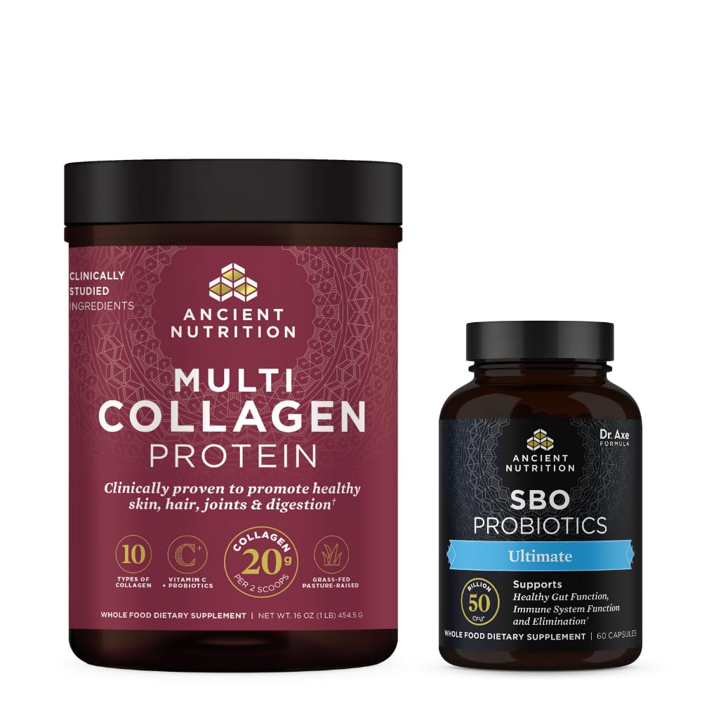 Ancient Nutrition SBO Ultimate Probióticos Cápsulas, 60 Count + Multi Collagen Protein Powder, Unflavored, 45 Servings