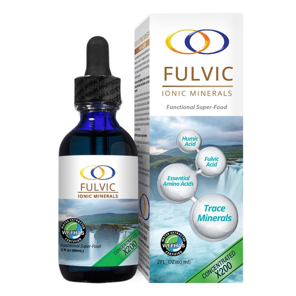 Minerais Iônicos Fulvicos Extraídos de Água Otimicamente Orgânica X200 - Ácido Fulvico Bioativo Patenteado, Ácido Húmico, Minerais Trace, Eletrólitos e Aminoácidos Essenciais - 5+ Mês de Fornecimento