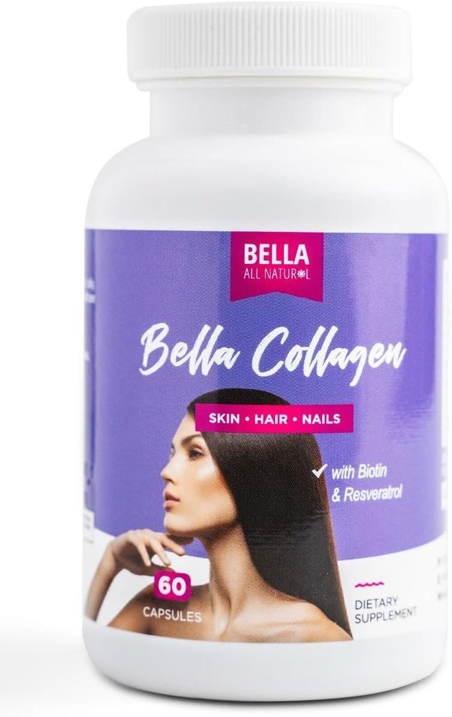 Bella Tudo Colágeno Natural Colagem, Cabelo, Pele e unhas, 60caps