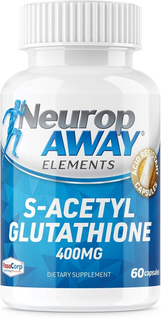 NeuropAWAY Elementos S-Acetil-Glutationa 400mg Cápsulas Resistente ao Ácido 60ct (60 400mg Cápsulas Por Garrafa) 3rd Party Tested Made in a cGMP Facility