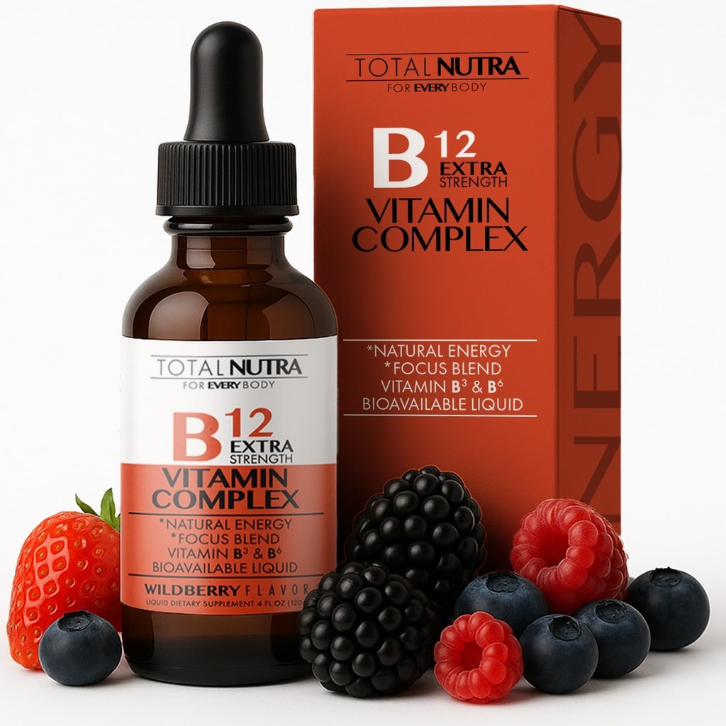 Força extra Líquido B12 Gotas de Vitamina- Vitaminas B12, B6, B3- Vegan e Non GMO- Energia Instantânea, Foco e Metabolismo Suporte com chá verde, Carnitina e Ginkgo Biloba- Alternativa para Cápsula Complexo B