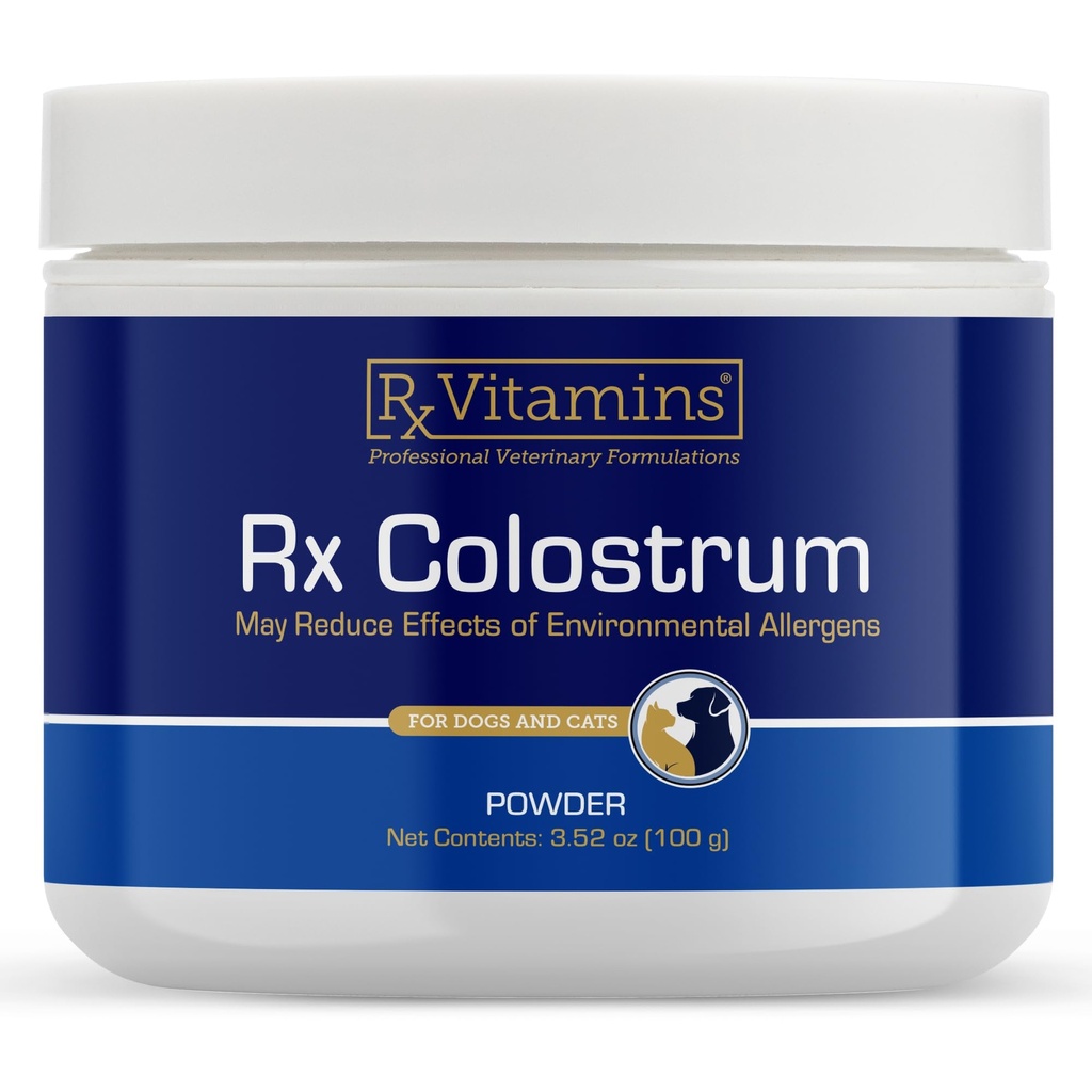Rx Vitaminas Colostrum para cães e gatos - Bovinos inteiros Colostrum Pó - Cat & Dog Suplemento Ideal Imune Suporte, Promove Saúde Digestiva e Alergia Suporte - 3,52 oz (100g)