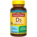 Nature Made Vitamina D3 5000 UI (125 mcg) Softgels, Suplemento de vitamina D de força extra para suporte de saúde ósseo e imunológico, 360 contagem, fornecimento de 360 dias