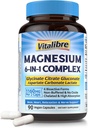 Magnésio Complex Suplemento 6 em 1, 1160mg Magnésio Quelado para Absorção Max, Ajuda com melhor sono, Relaxação & Nerve Calm, 90 Cápsulas Vegan, Não OGM e Glúten Grátis