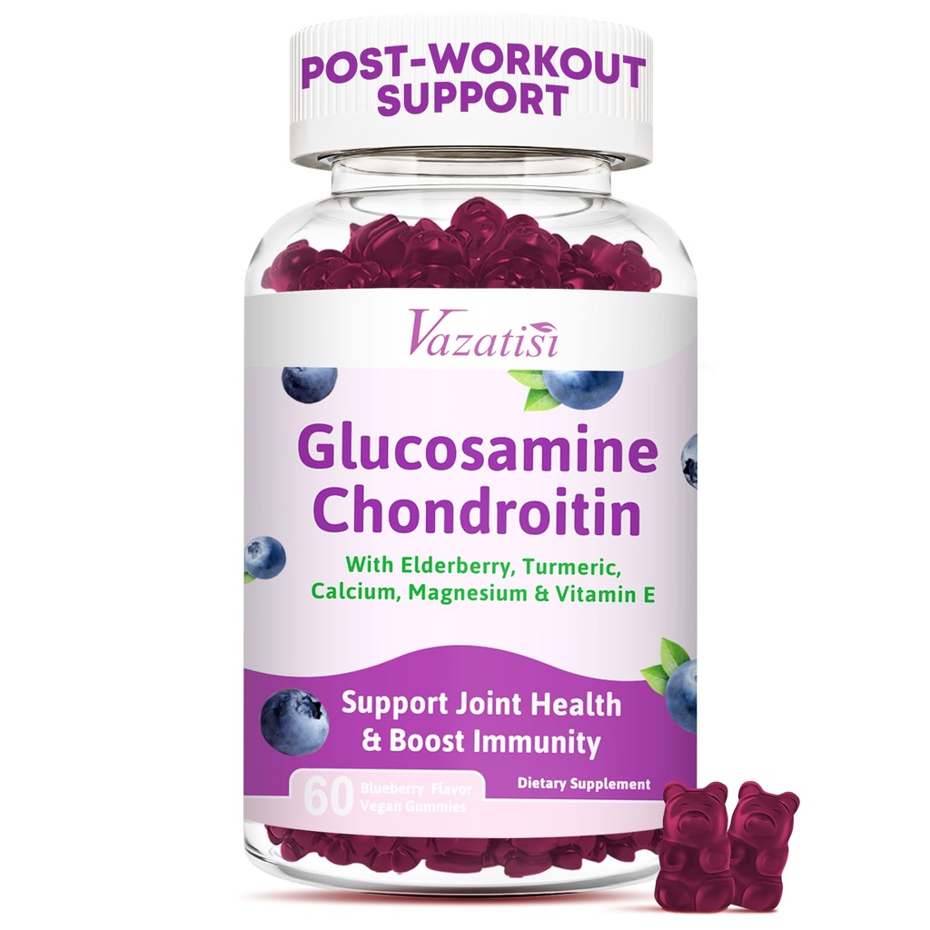 Gummies de condroitina glucosamina - Gummies de glucosamina com HSH, Cúrcuma & Boswellia, Cartilagem de Apoio, Estrutura Conjunta & Tecido, Suplemento de Apoio Conjunto para Homens e Mulheres - 60 Cts