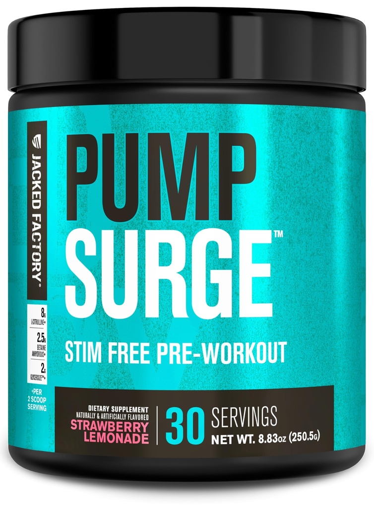 Bombas de fábrica Jacked Cirurgião Cafeína Free Pré-treino para homens e mulheres - Nootropic Booster & Stim Free Pré-treino - Bombas intensas, foco melhorado - 30 Servings, Strawberry Limonada