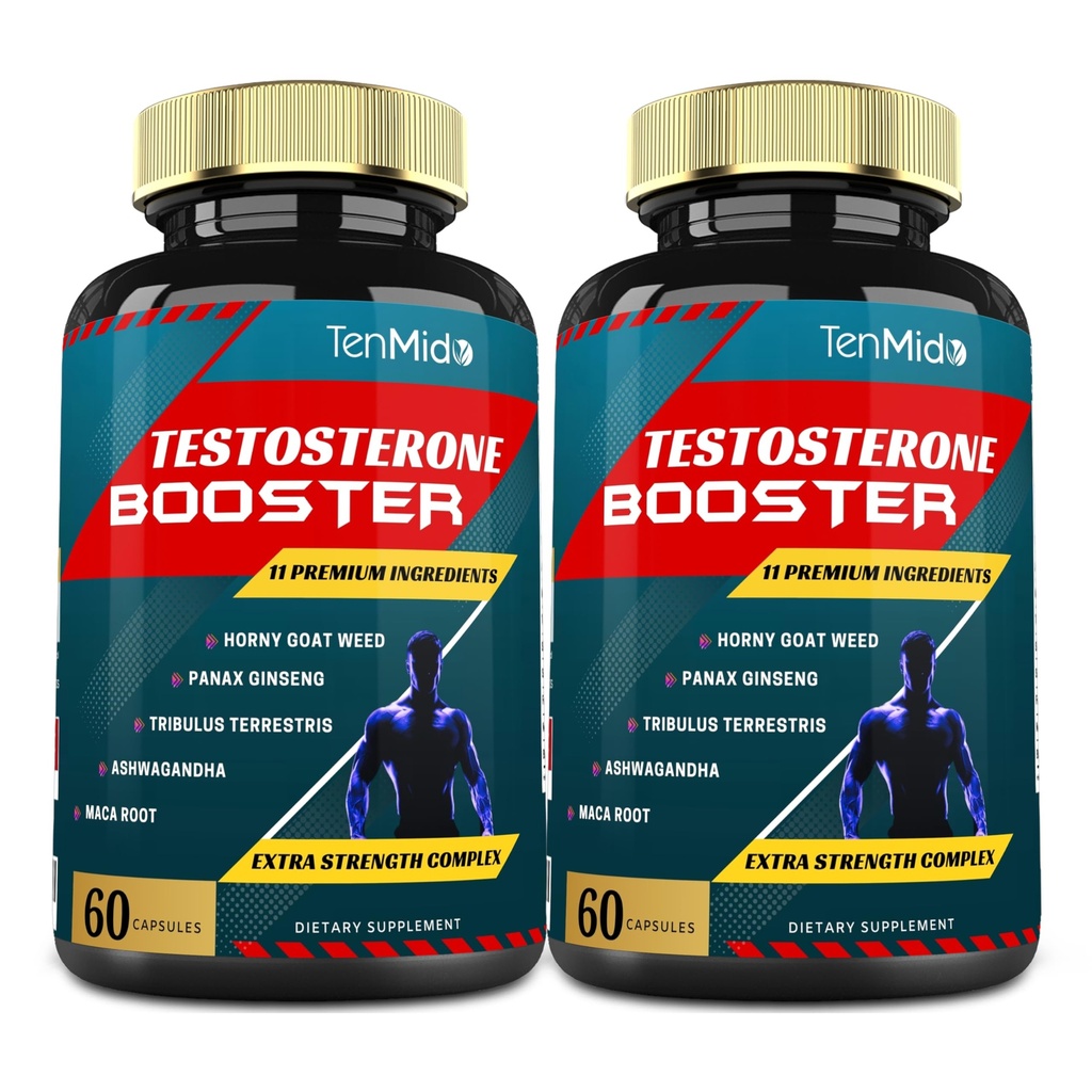 2 embalagens de 60caps Suplementos de testosterona para homens, equivalente a 10000mg - resistência natural, resistência e suplemento de força - crescimento do edifício muscular, aumento do desempenho, energia