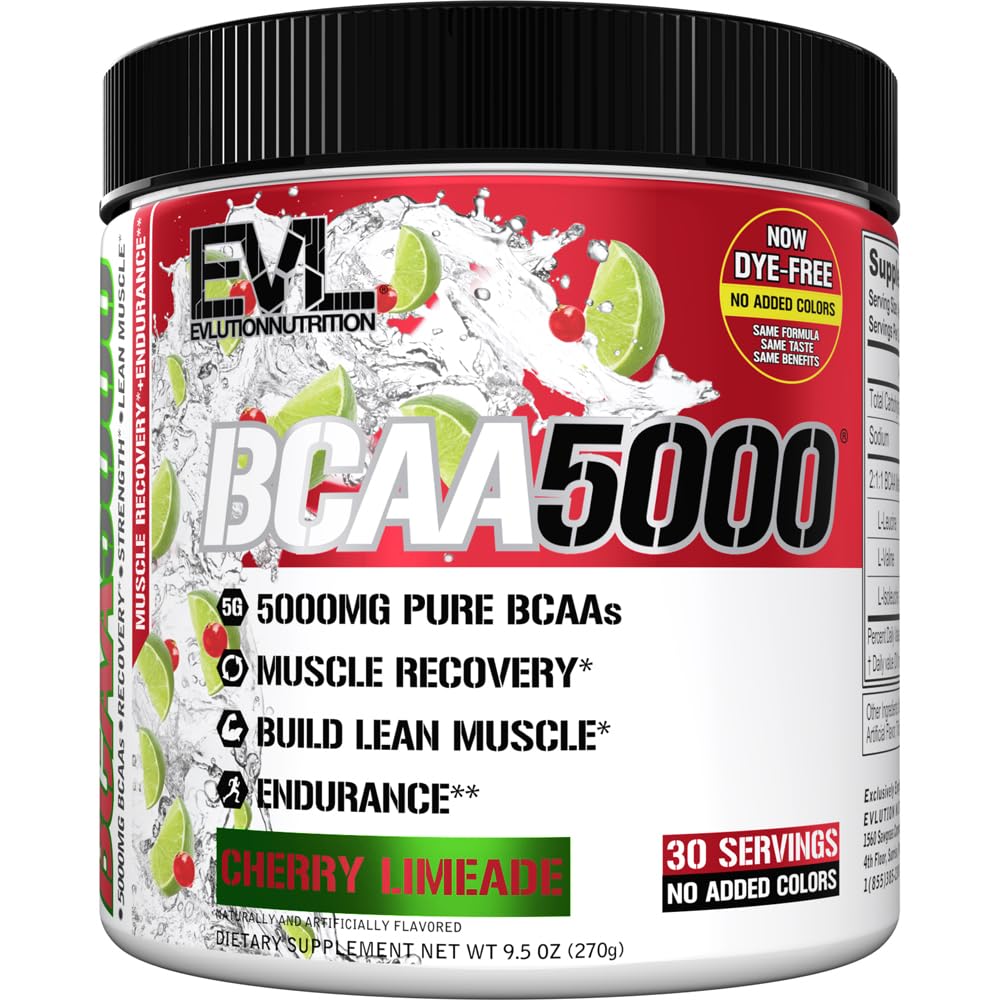 Evluition EVL BCAAs Aminoácidos Pó - BCAA Pó Pós Treino Recuperação Drink and Stim Free pré-treino Energia - 5g Branched Chain Aminoácidos Suplemento para homens - Limeade cereja