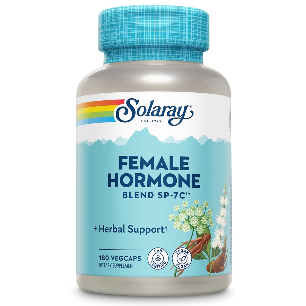 Mistura de hormônio fêmea SOLARAY SP-7C, mistura de ervas inclui preto Cohosh, Dong Quai, flor de paixão, serra Palmetto, Yam selvagem e mais 180 VegCaps