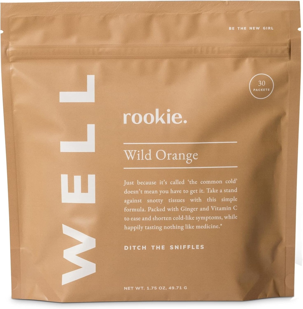 Rookie Wellness Well – Vegan Imune Pacotes de apoio com 1000 mg de vitamina C, 14 mg de vitamina E, e Ginger em um sabor Citrus Natural - Açúcar e enchimento grátis (30 Servings, Wild Orange)