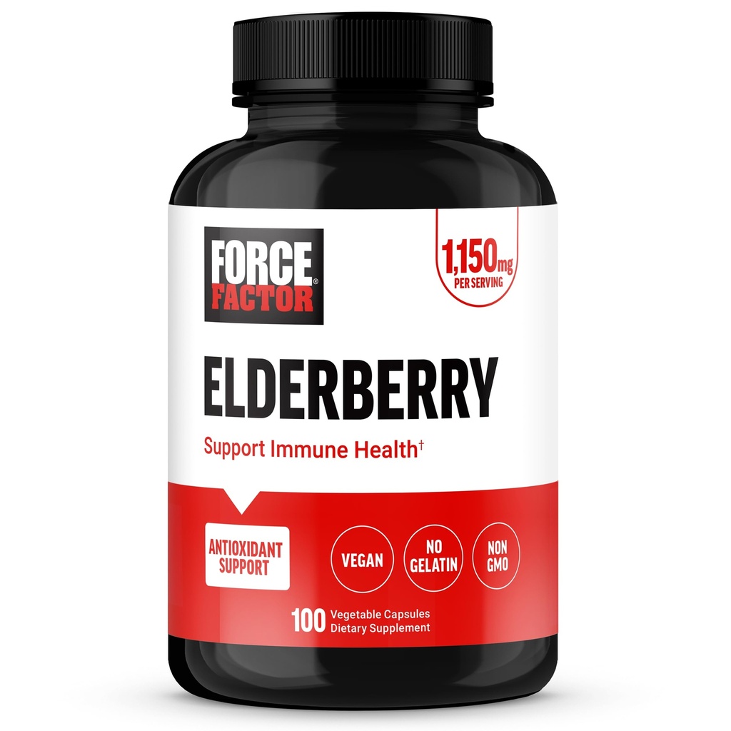 FORCE FACTOR Elderberry Cápsulas, Suplemento de Imunidade e Antioxidantes Suplemento para Homens e Mulheres, Imunidade diária Boost, Vegan, Sem Gelatina, Não-GMO, 100 Cápsulas Vegetais