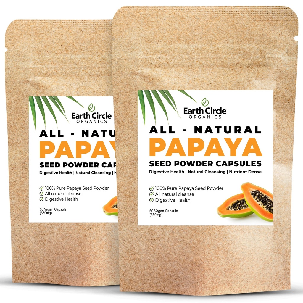 Cápsulas Papaya Seed Powder – Suplemento de Papain poderoso com vitaminas A, C, & E & Ezymes para Digestion & Gut Health – 360mg/Serving – 60 Cápsulas Vegan por pacote (Pacote de 2, 60-120 dia de fornecimento)